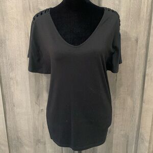 White House Black Market Black Decorative Shoulder Short Sleeves Top Women's XS